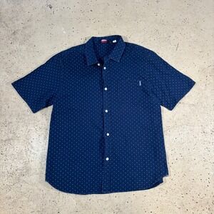 Undefeated Mens Navy Polka Dot Short Sleeve Button Up Shirt Large Streetwear